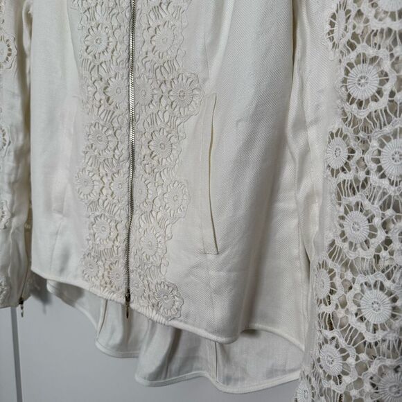 Vintage Anne Fontaine Neoma Jacket Sz 38 Small White Lace Linen Blend Full Zip - Picture 3 of 15